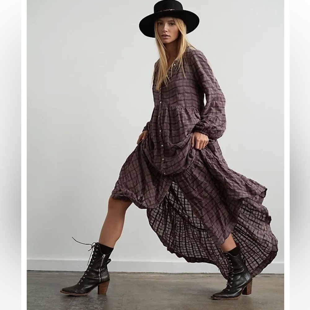 Free people purple and grey plaid dress